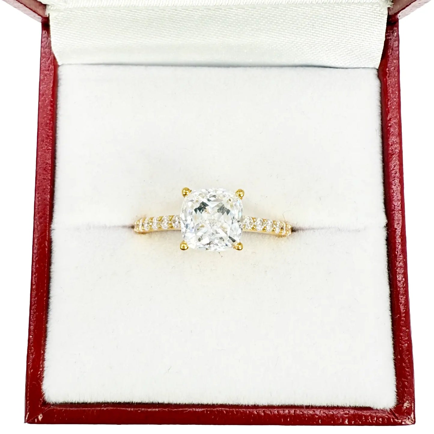 22ct Yellow Gold Cubic Zirconia Cushion Cut Pave Engagement Ring 7mm Width 
