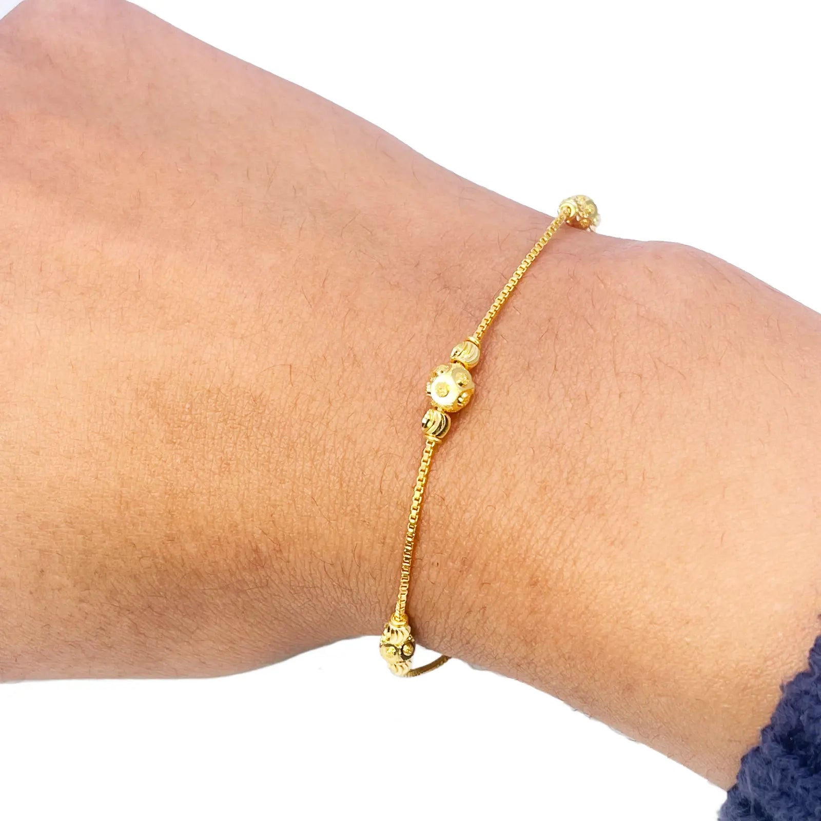 22ct Yellow Gold Diamond Cut Gold Beaded Bracelet 8 inches 