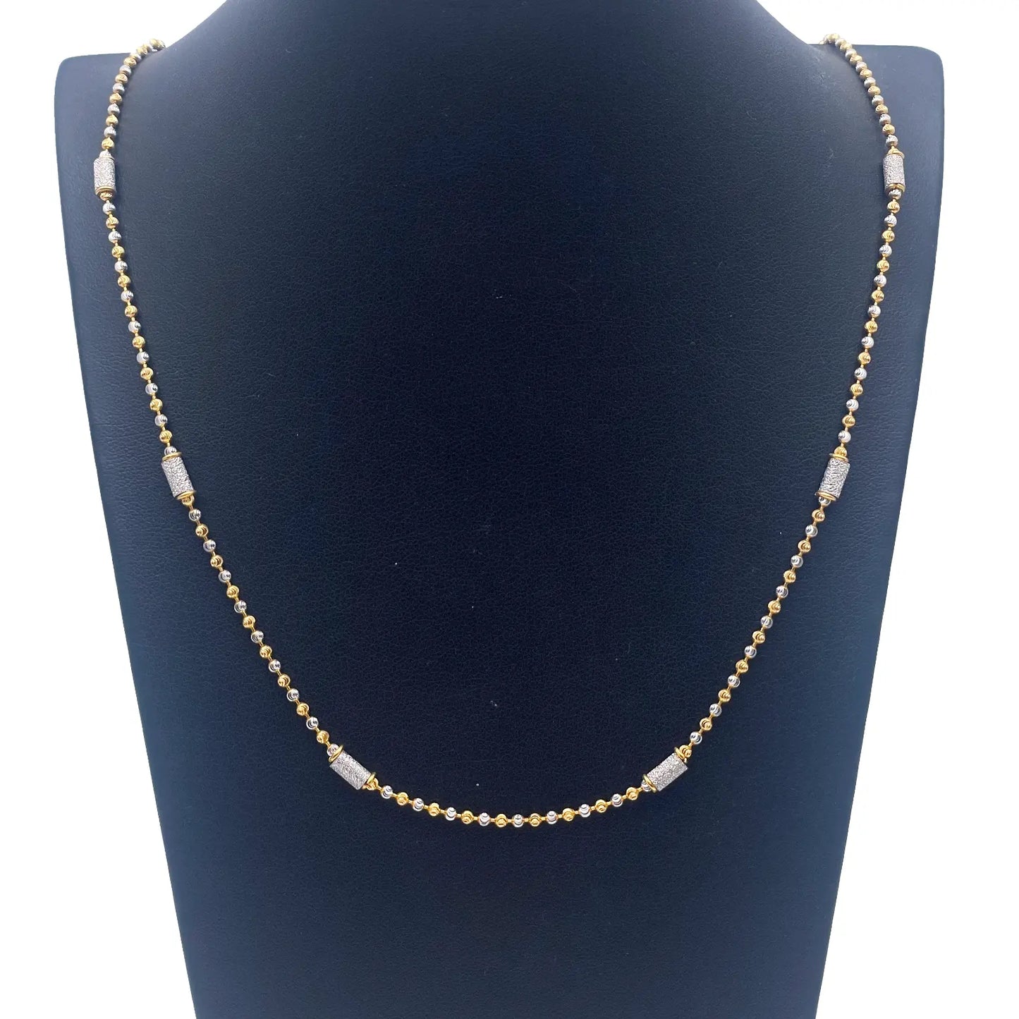 22ct Yellow Gold Fancy Diamond Cut & Sparkly  Beaded Chain Necklace 22Inches 