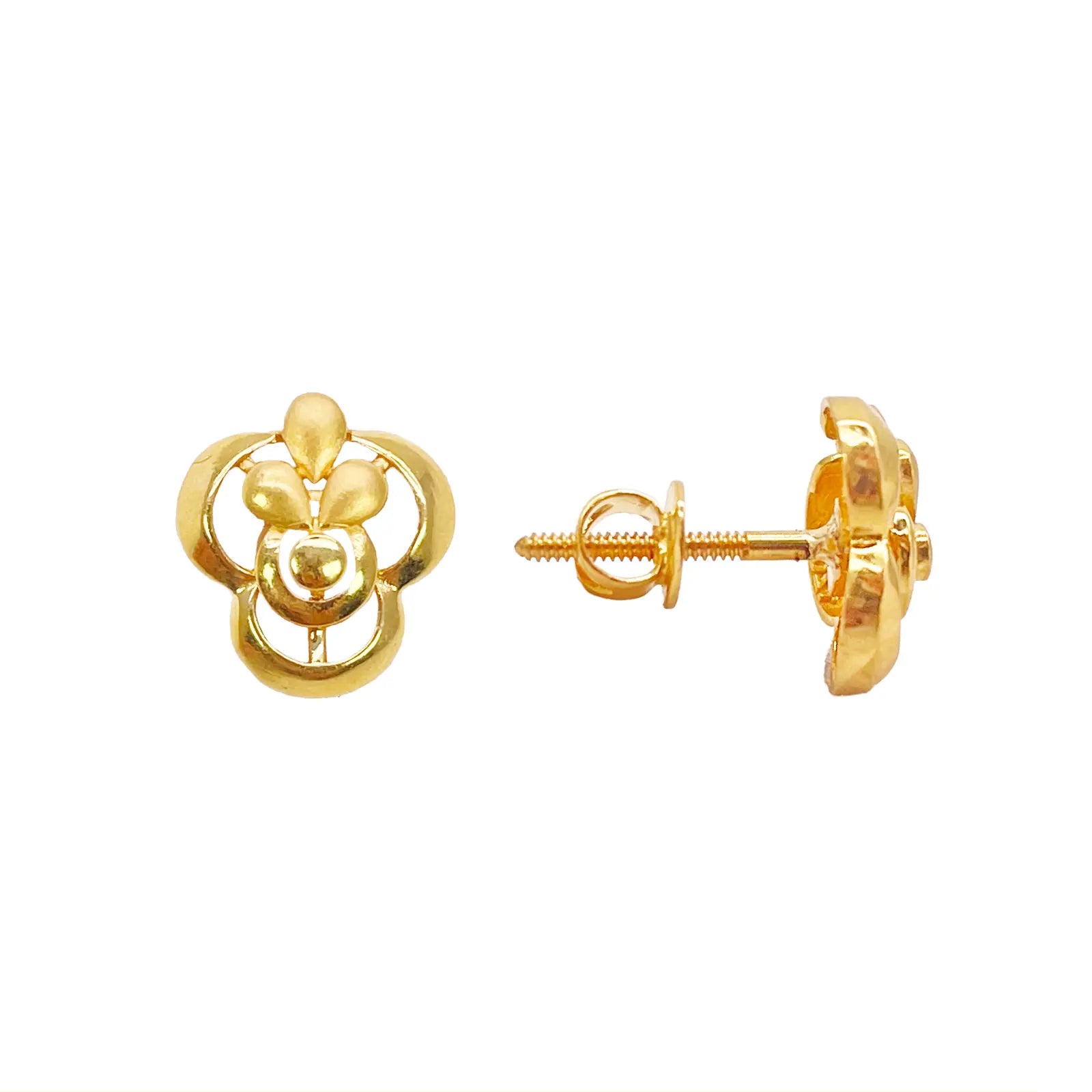 22ct Yellow Gold Floral Pendant & Stud Earring Set High Polish & Matt Finish  Gold Necklace