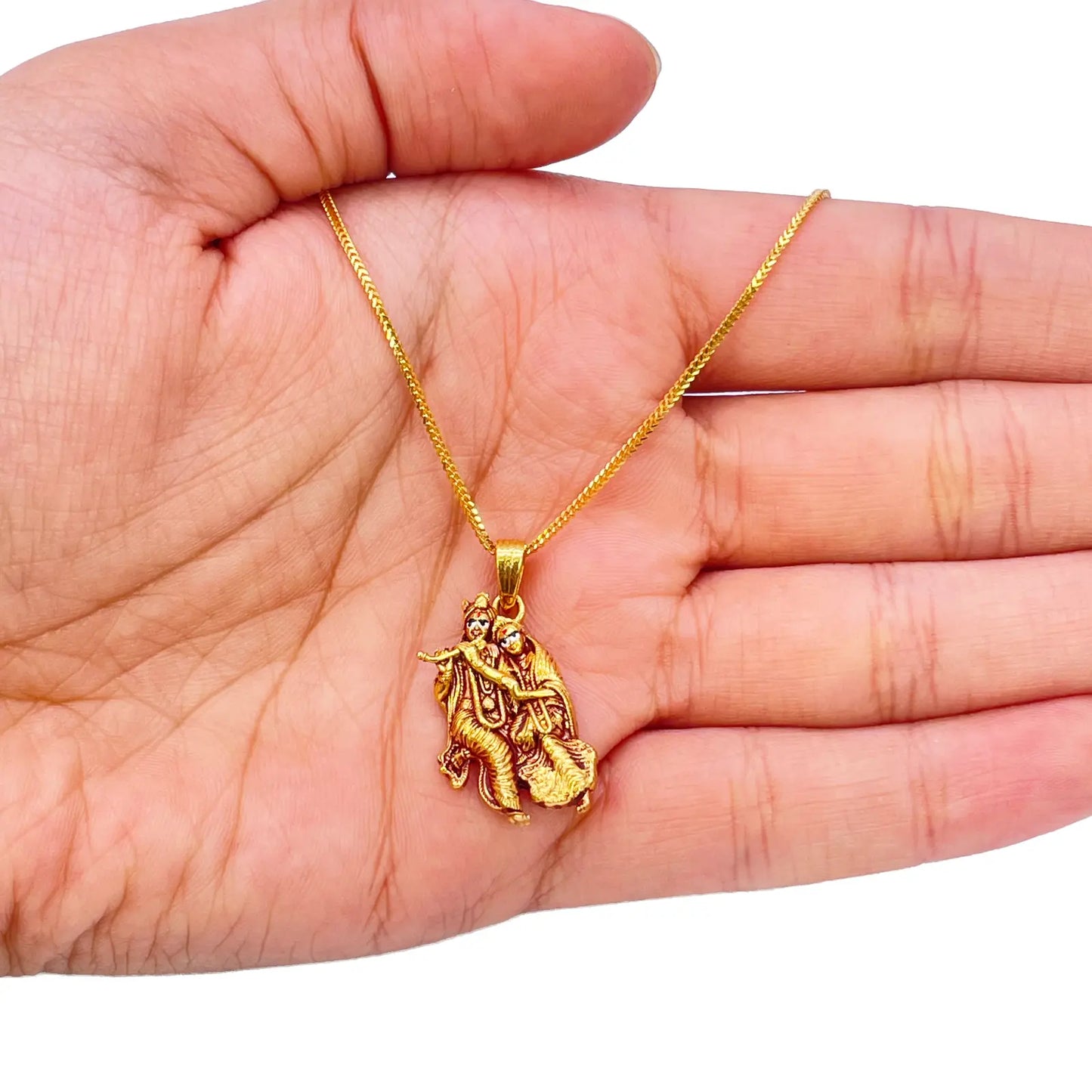 22ct Yellow Gold High Polished Radha & Krishna Pendant 22mm Length 