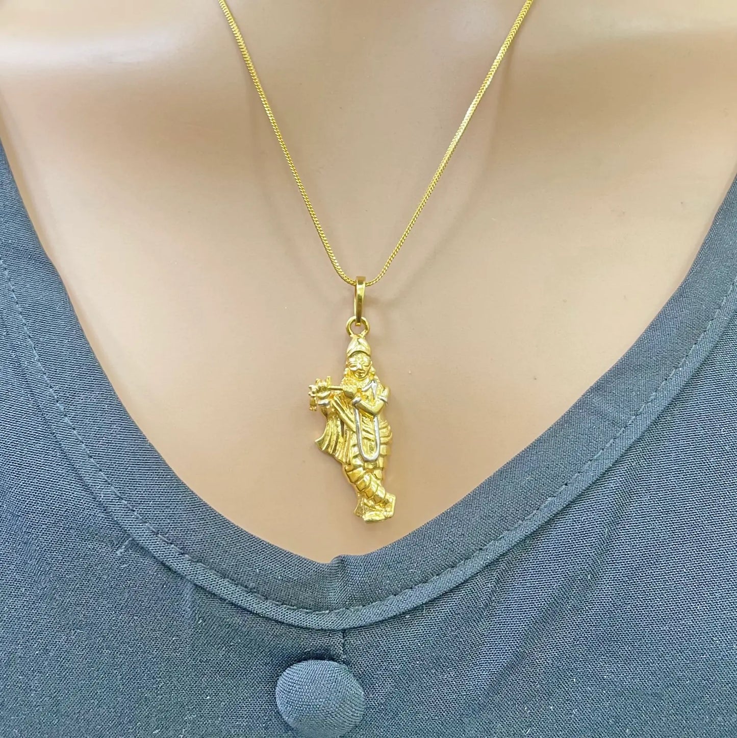 22ct Yellow Gold Lord Krishna Flute Pendant Hindu God Charm in Two Tone  Gold Pendant