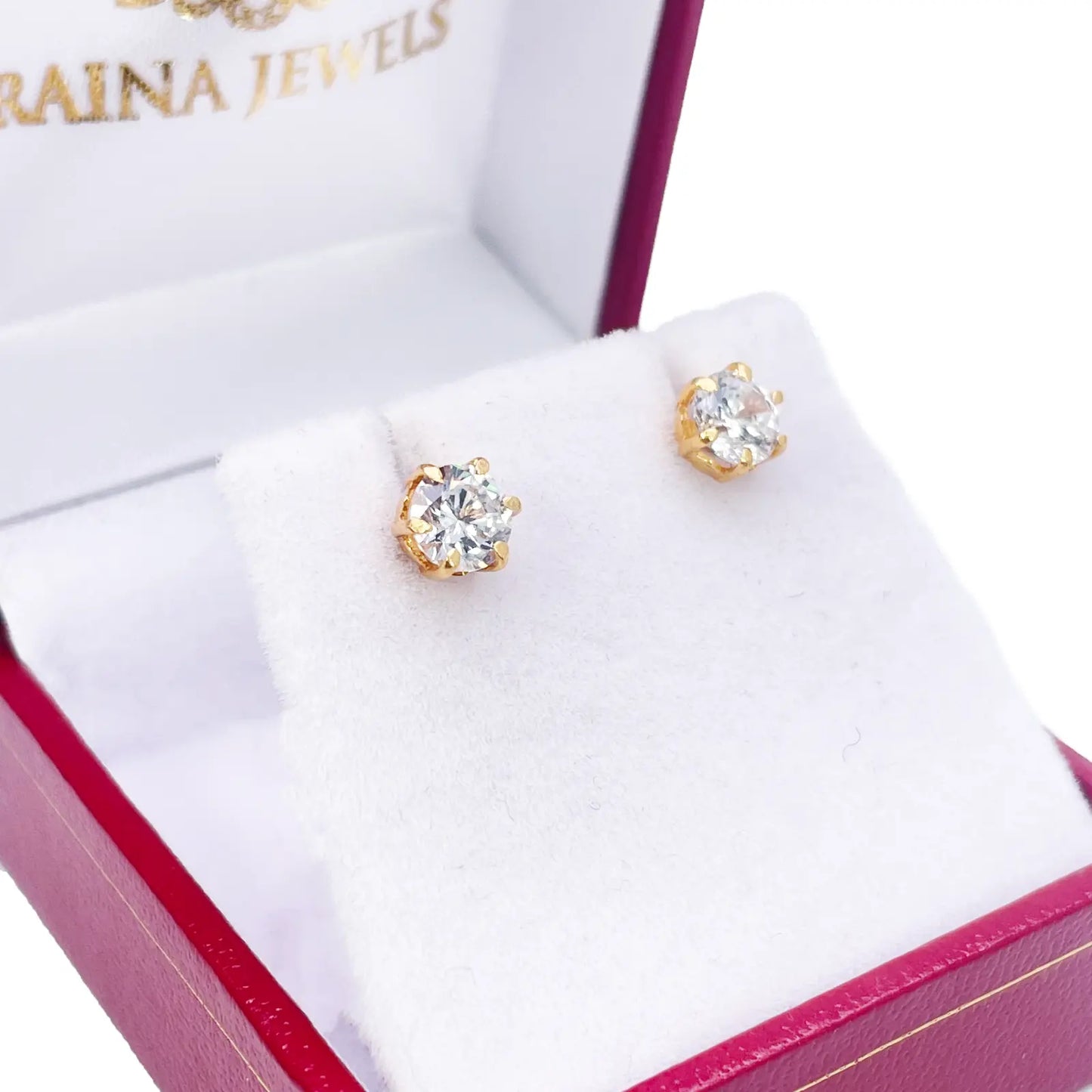 22ct Yellow Gold Six Claw Cubic Zirconia Round Stud Earrings 5mm 