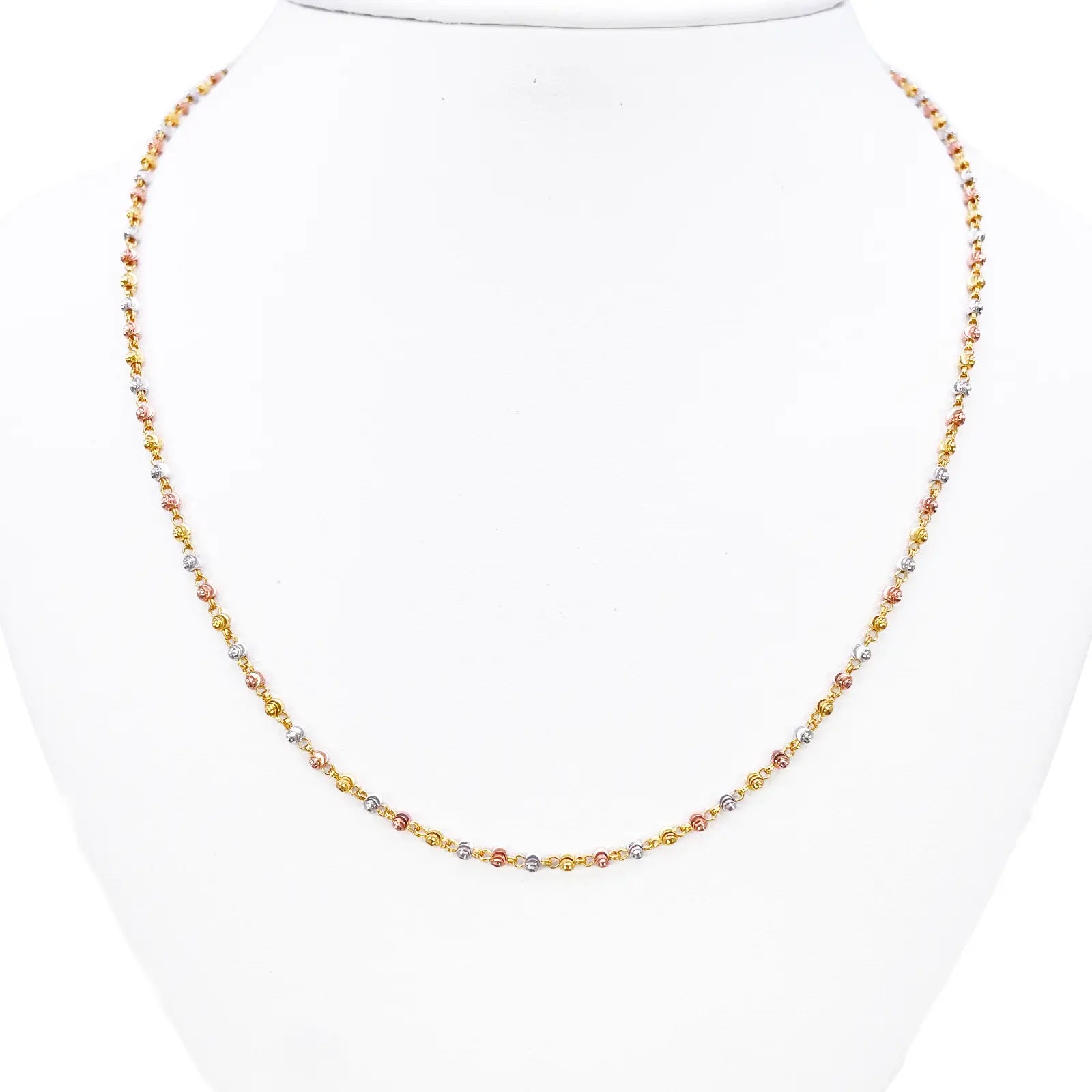 22ct Yellow Gold Tri-Colour Diamond Cut Ball Beaded Necklace 22 Inches 2.3 Width 