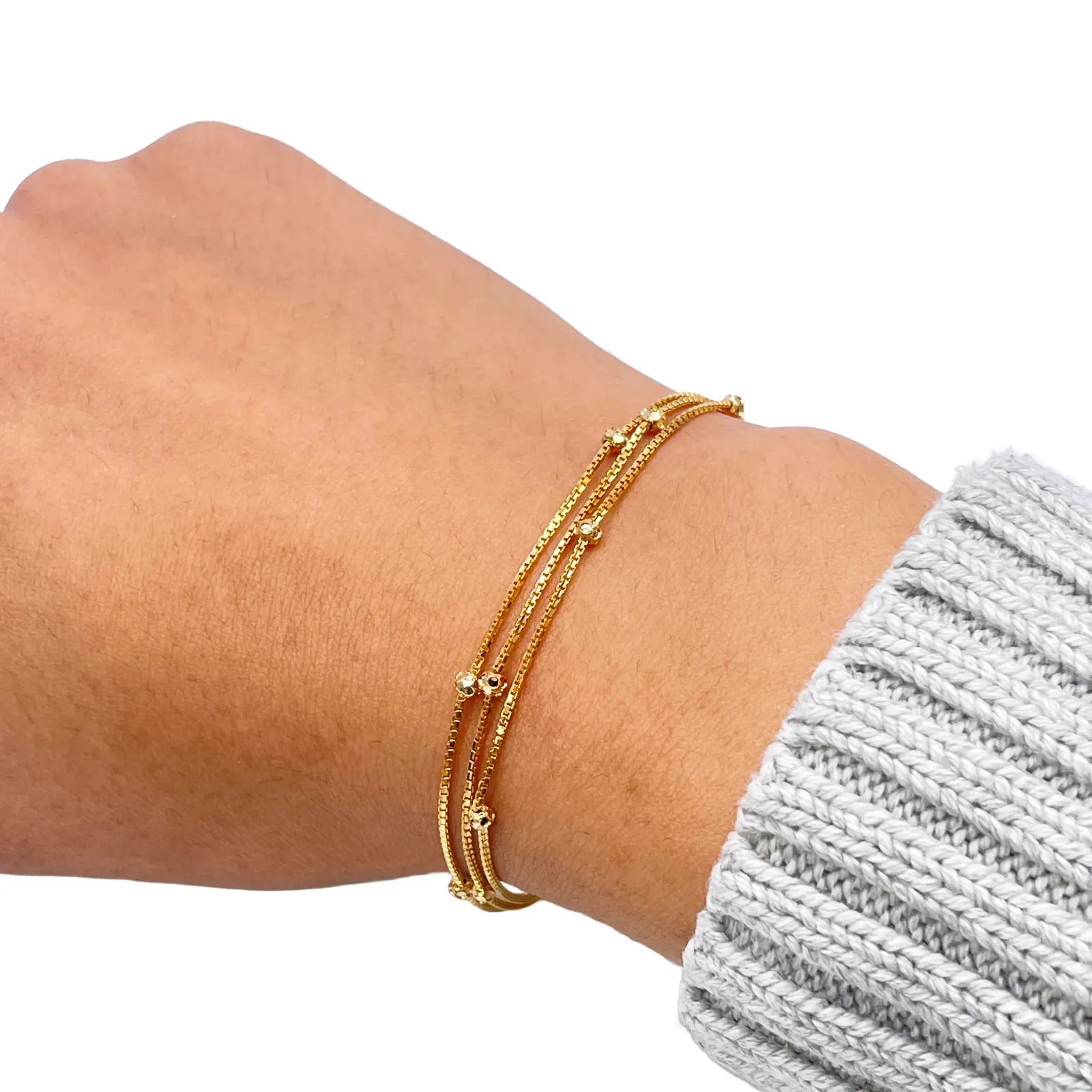 22ct Yellow Gold Triple Layered Chain With Diamond Cut Beads Bracelet  Gold Bracelet