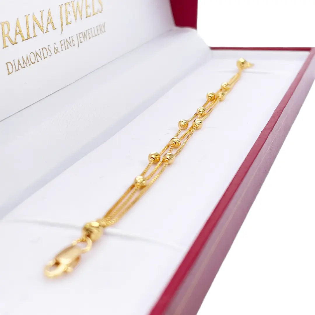 22ct Yellow Gold Triple Layered Chain With Diamond Cut Beads Bracelet  Gold Bracelet
