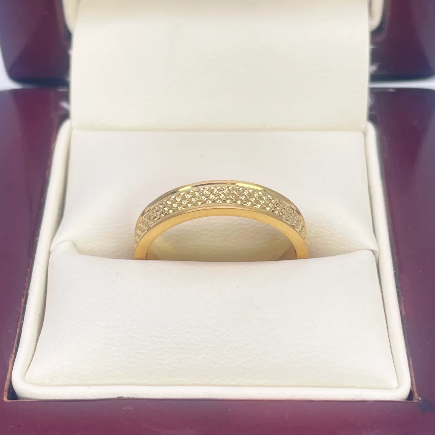 22ct Yellow Gold Unique Textured High Polished Women's Band 4mm 