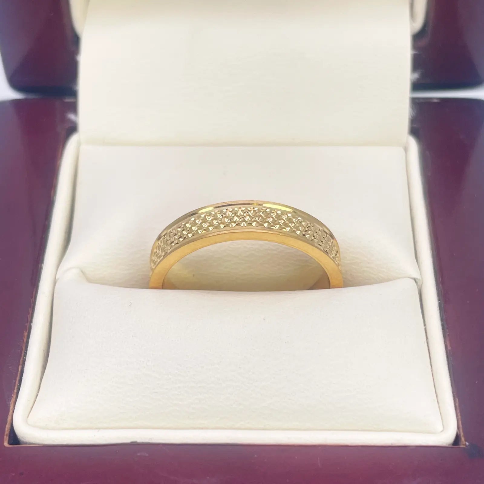 22ct Yellow Gold Unique Textured High Polished Women's Band 4mm 