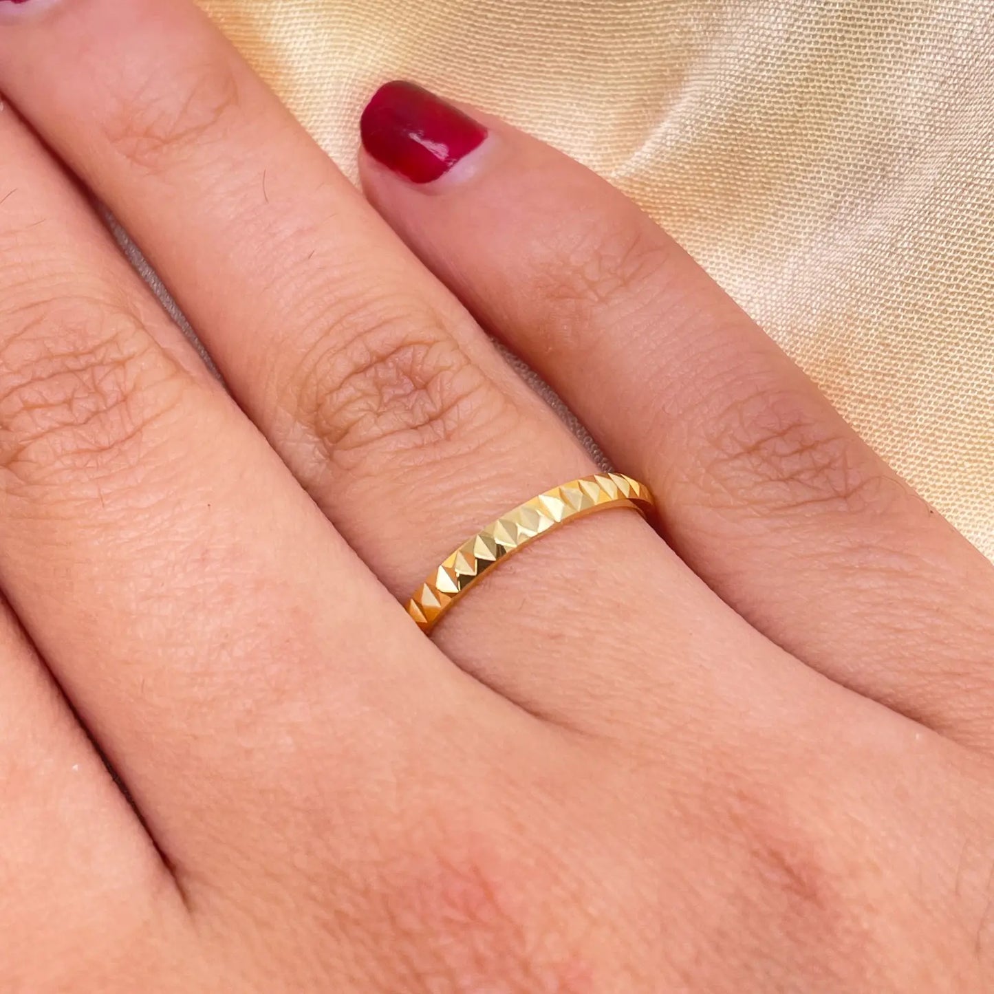 22ct Yellow Gold Women's Wedding Band 2mm High Polished & Diamond Cut Groves  Diamond Bracelets