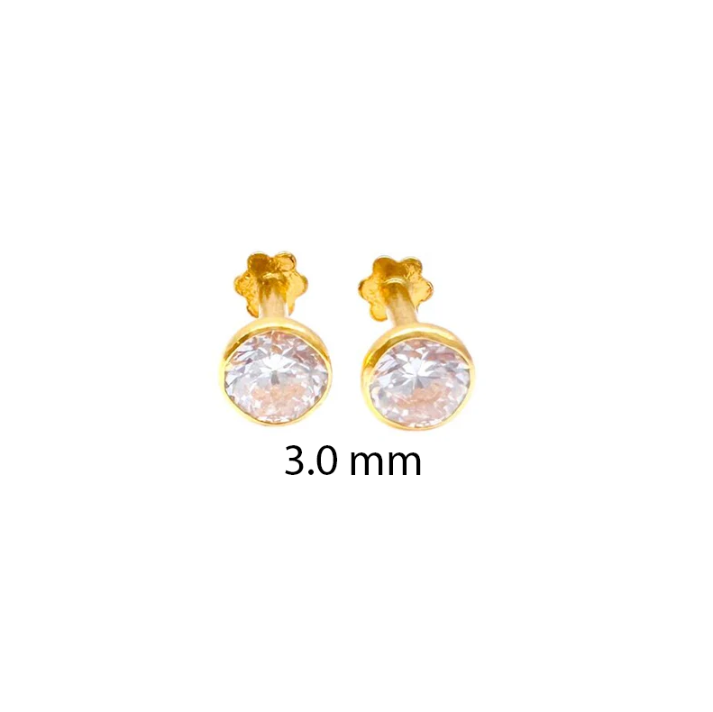 22 kt gult guld rund bezel børne ørestikker 2,5-4,5 mm