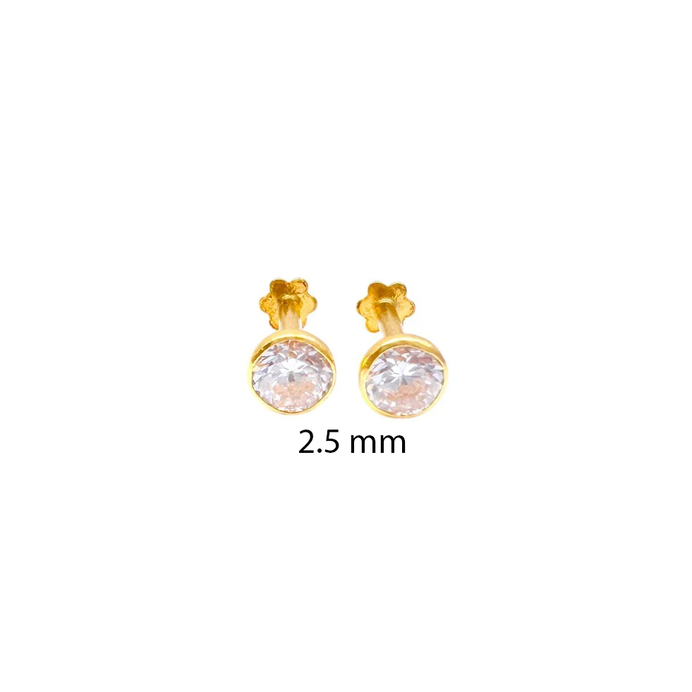 22 kt gult guld rund bezel børne ørestikker 2,5-4,5 mm