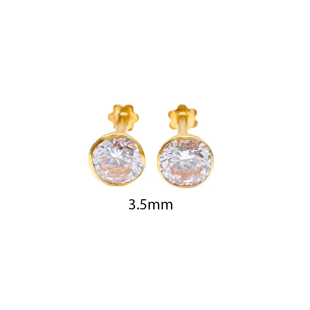 22 kt gult guld rund bezel børne ørestikker 2,5-4,5 mm