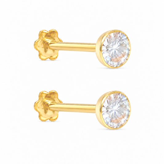 22 kt gult guld rund bezel børne ørestikker 2,5-4,5 mm