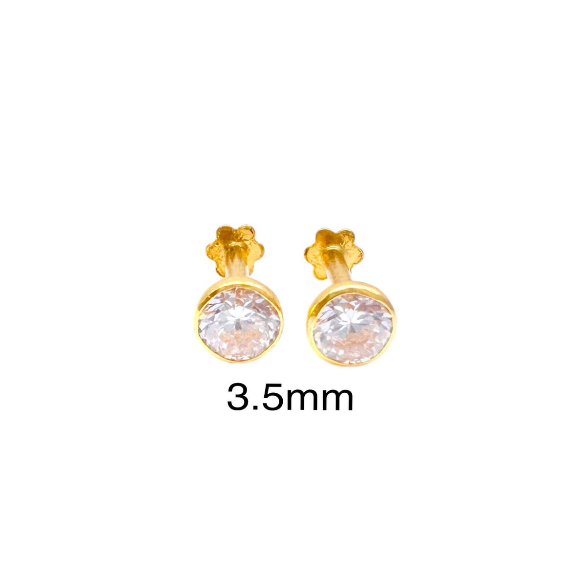 22 kt gult guld rund bezel børne ørestikker 2,5-4,5 mm