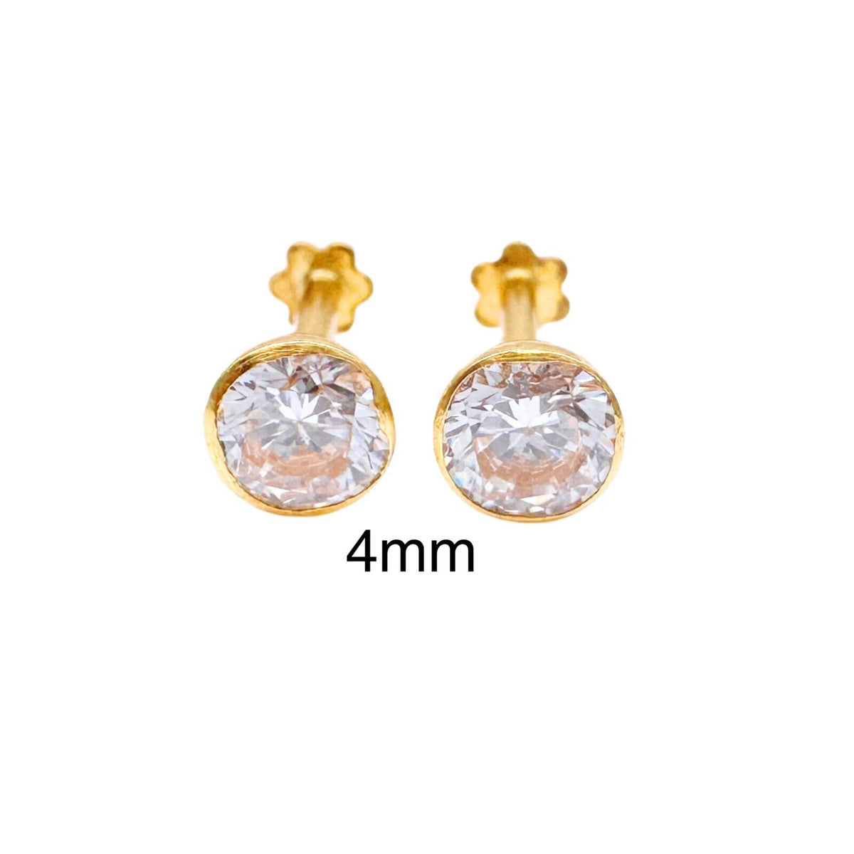 22 kt gult guld rund bezel børne ørestikker 2,5-4,5 mm