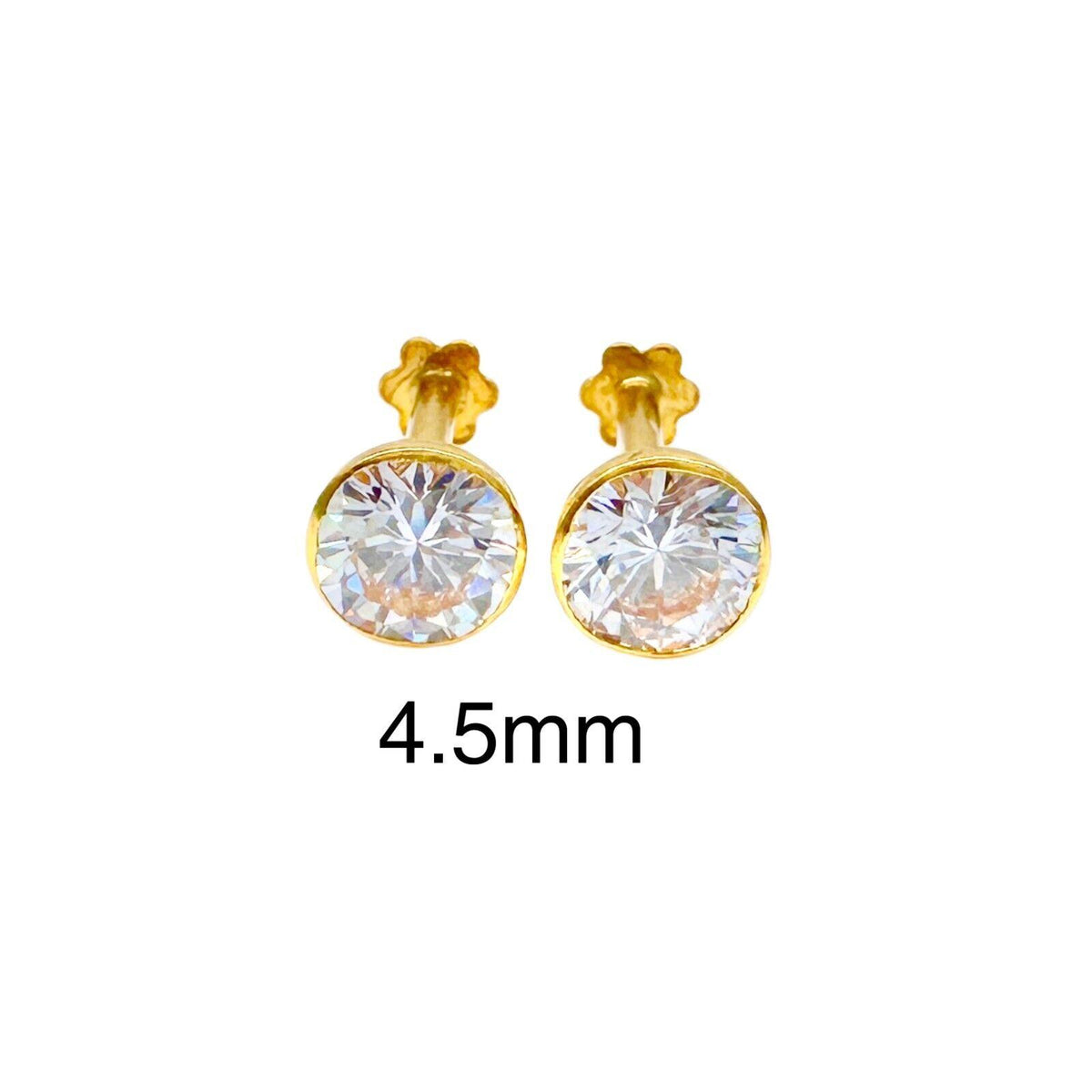 22 kt gult guld rund bezel børne ørestikker 2,5-4,5 mm