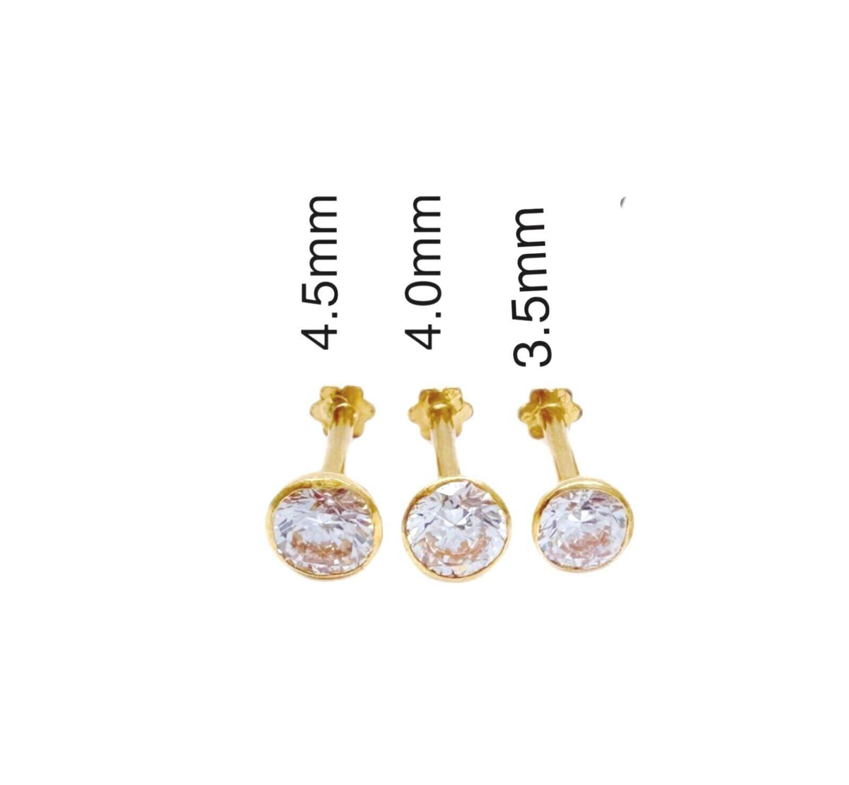 22 kt gult guld rund bezel børne ørestikker 2,5-4,5 mm