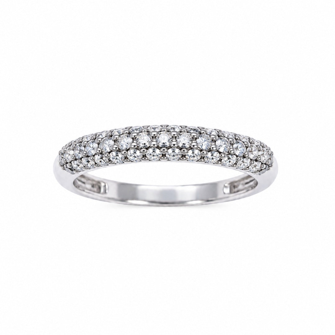 14kt hvidguld 3 diamant række kuppelformet pave sat ring 0,34ct