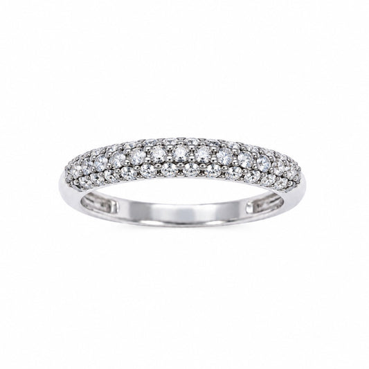 14kt hvidguld 3 diamant række kuppelformet pave sat ring 0,34ct