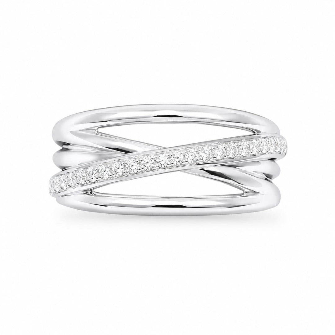 18 kt hvidguld diamant poleret crossover halv evighed ring 0,12 ct