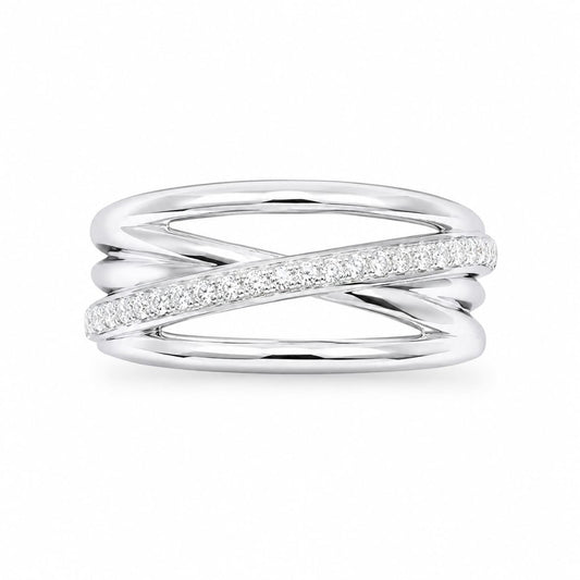 18 kt hvidguld diamant poleret crossover halv evighed ring 0,12 ct