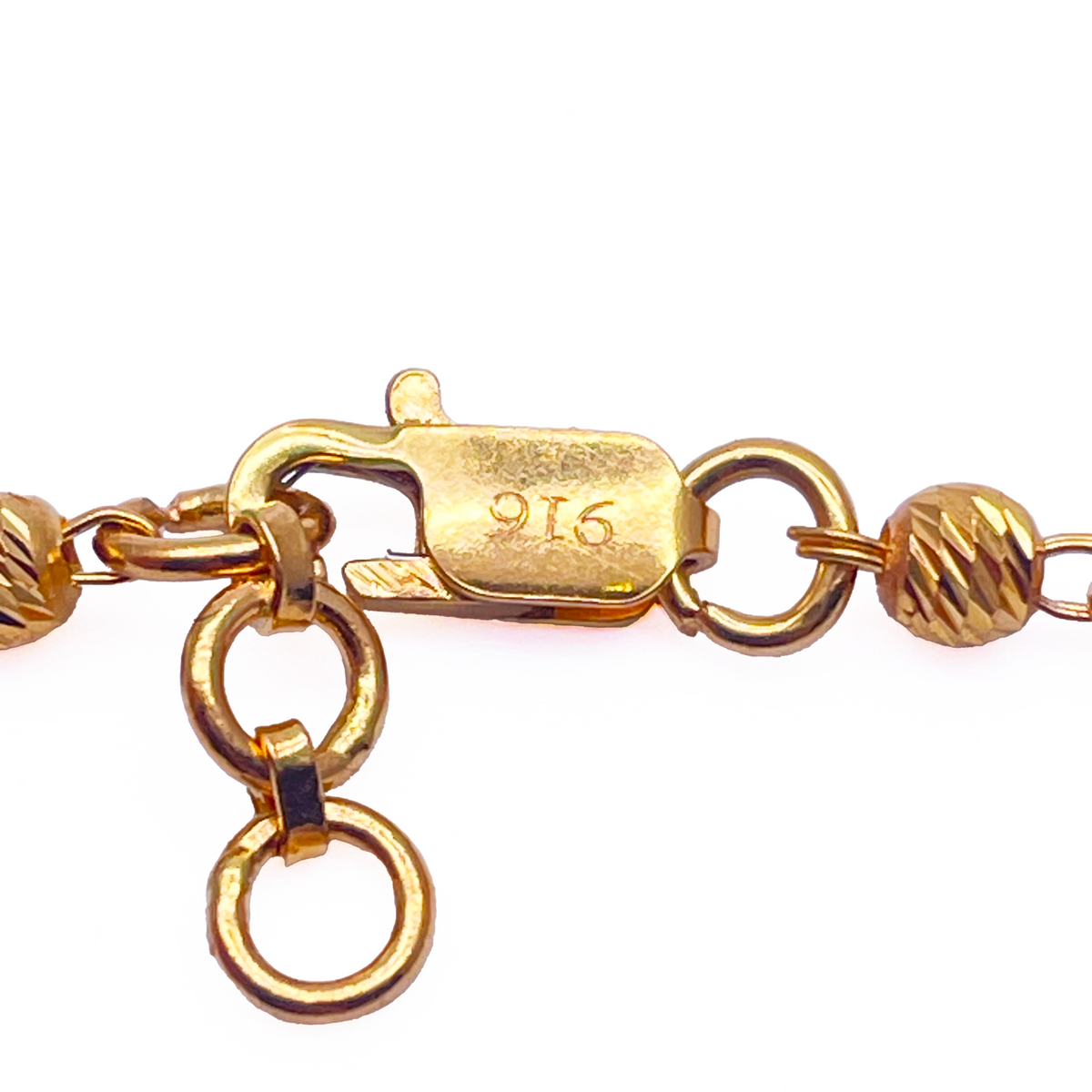 22kt gult guld dobbeltlags kæde med diamant-slebne perler armbånd