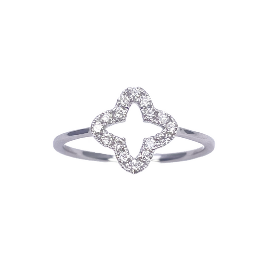 18 kt hvidguld diamant kløver/blomst formet ring 0,19 ct