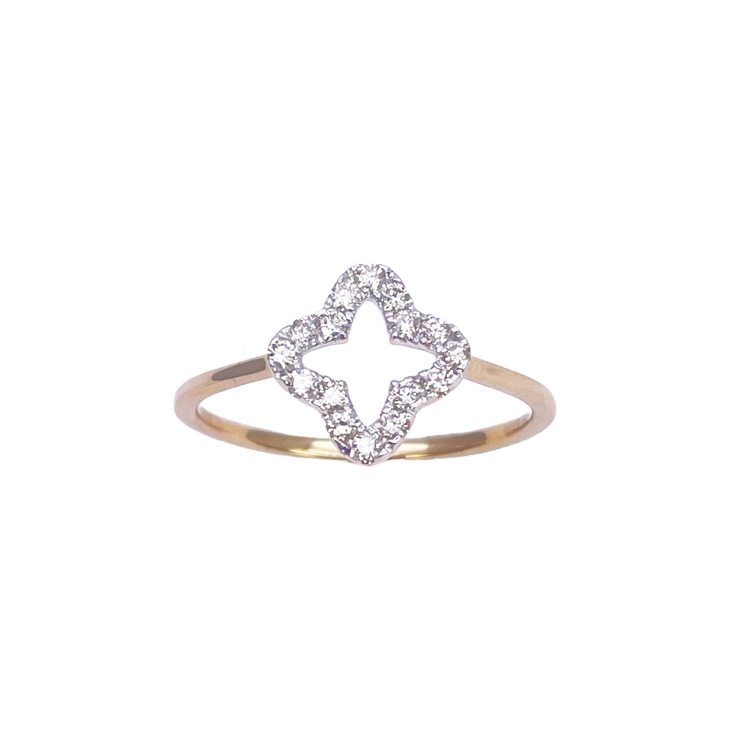 18 kt guldbelagt diamant kløver/blomst formet ring 0,18 ct