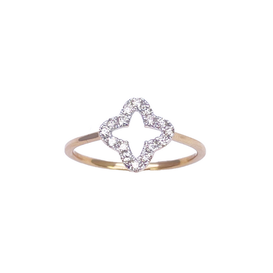 18 kt guldbelagt diamant kløver/blomst formet ring 0,18 ct