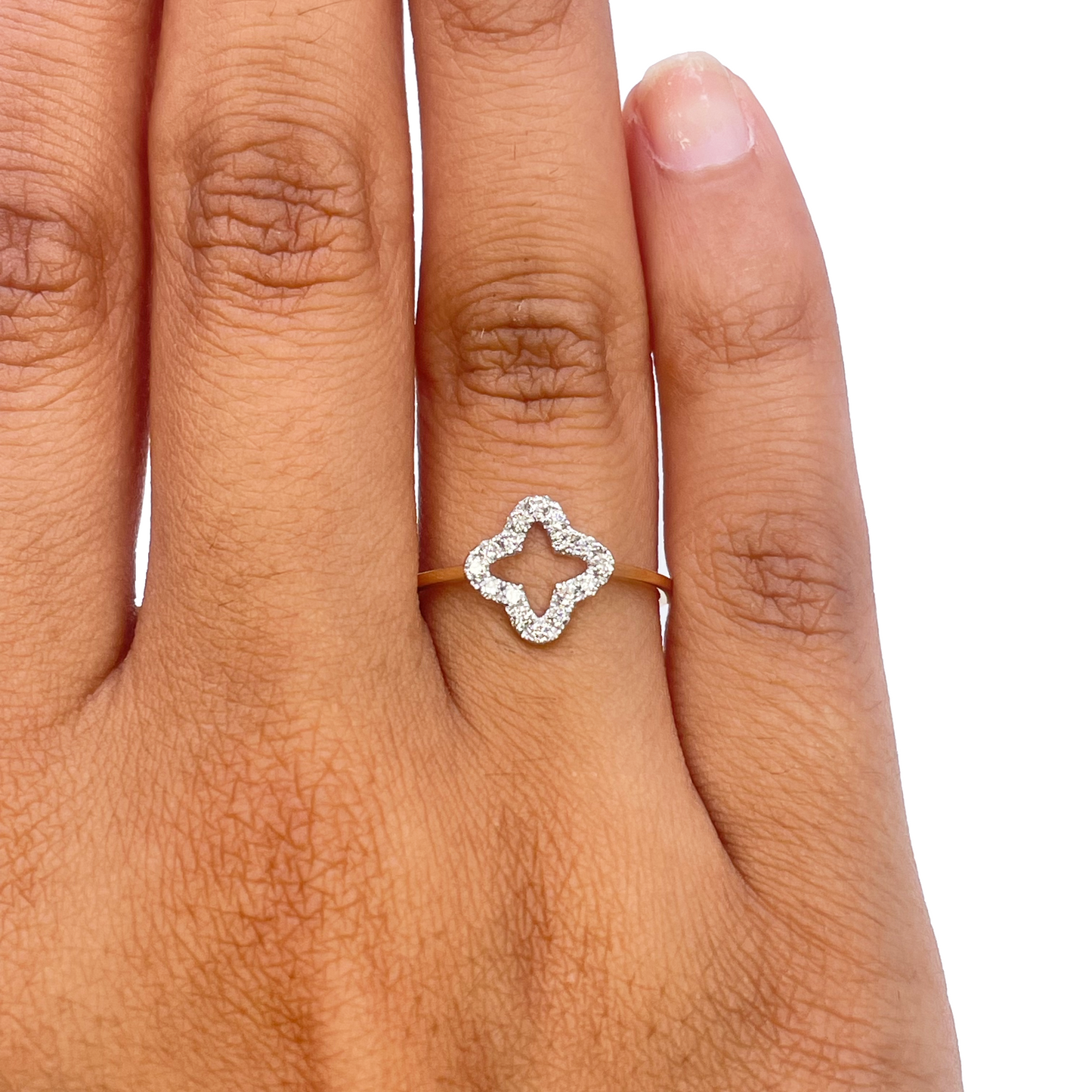 18 kt guldbelagt diamant kløver/blomst formet ring 0,18 ct