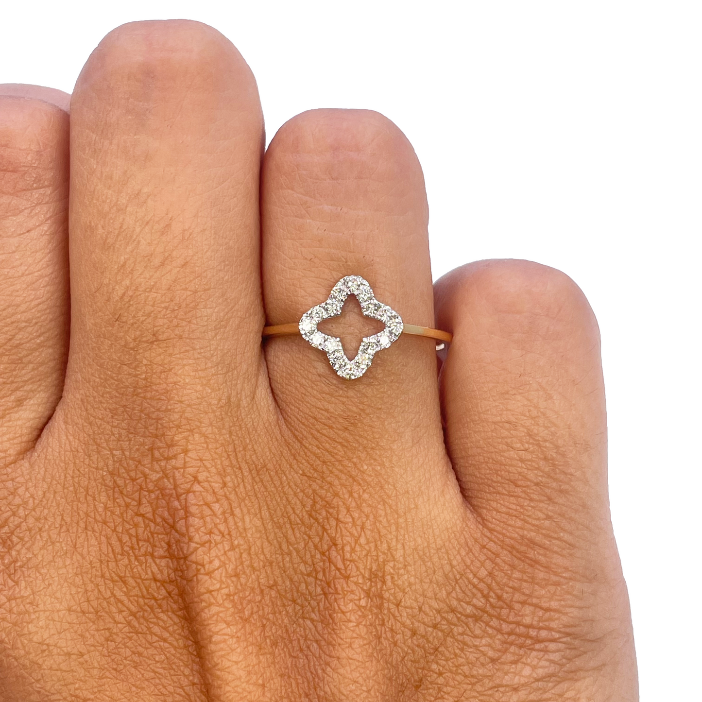 18 kt guldbelagt diamant kløver/blomst formet ring 0,18 ct