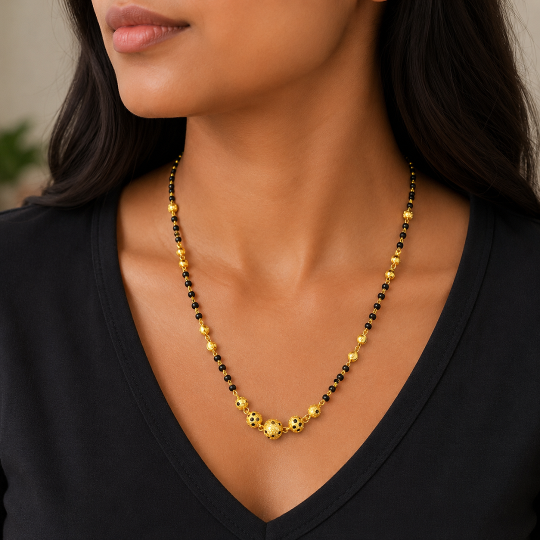22 kt guldbelagte diamant-skårne perle mangalsutra halskæde 18,5 tommer