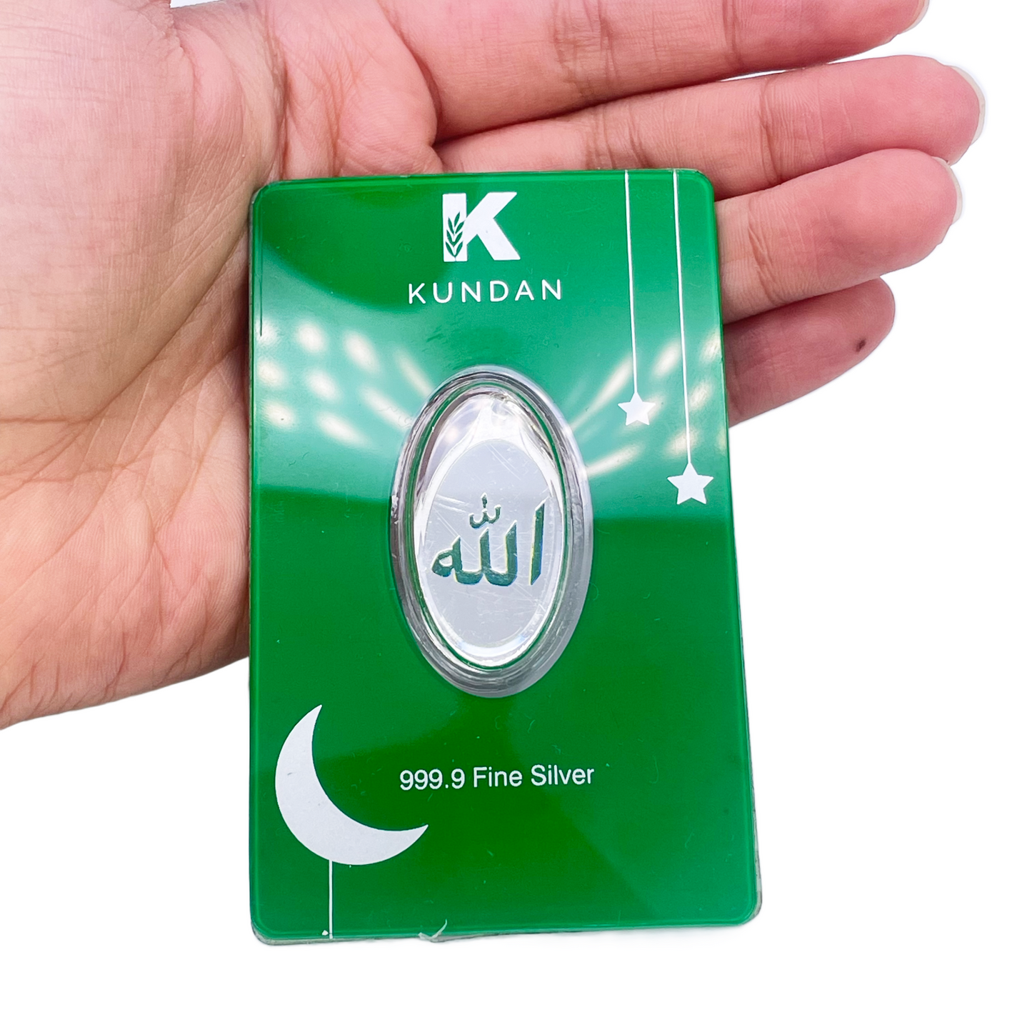 999,9 rent sølv 5 gram grønt farvet Allah vedhæng forseglet pakke