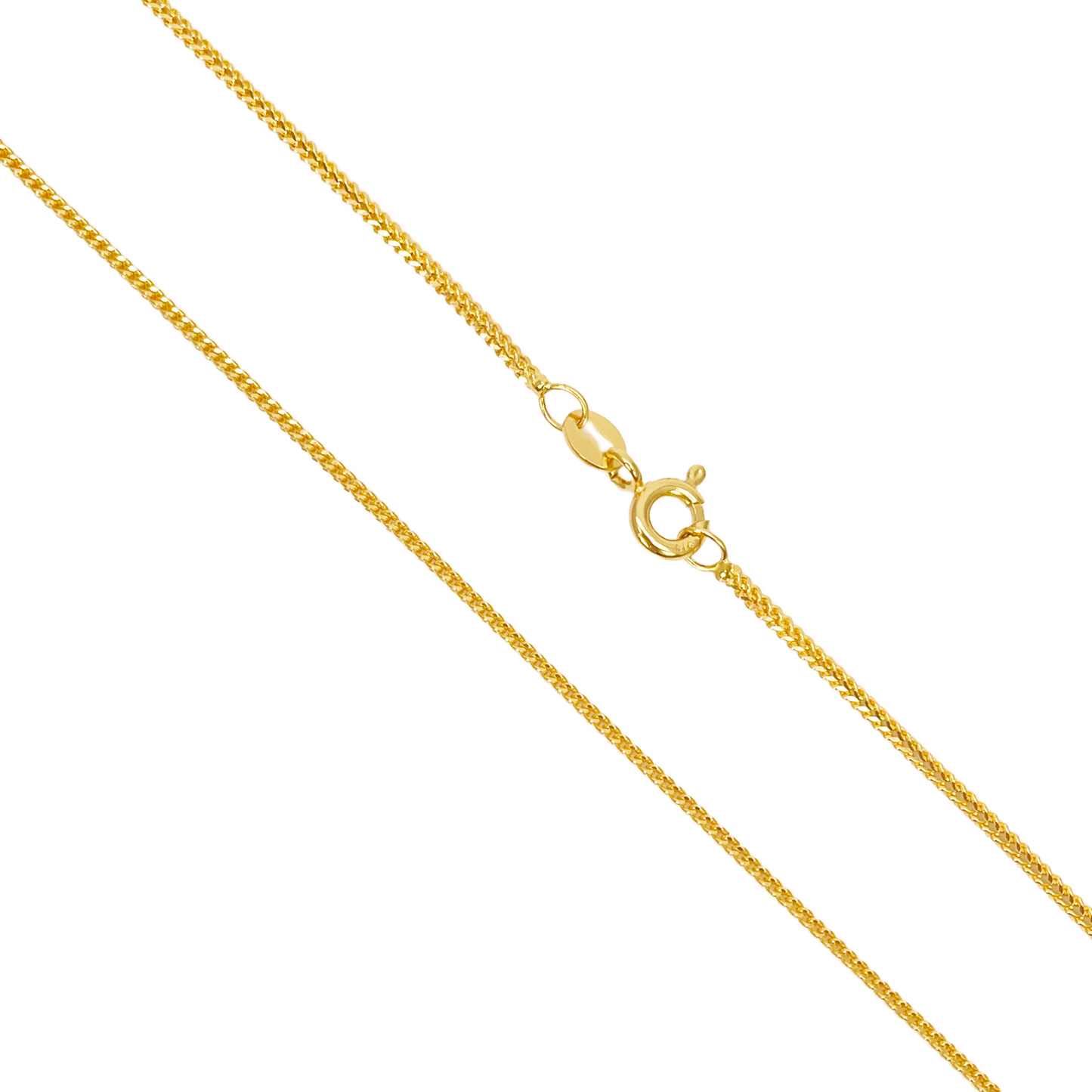 22 kt guldbelagt solid foxtail-kæde halskæde, 16 tommer, bredde 1,2 mm