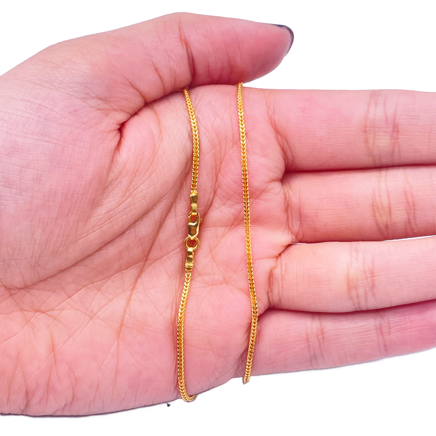 22 kt guldbelagt solid foxtail-kæde halskæde, 16 tommer, bredde 1,2 mm