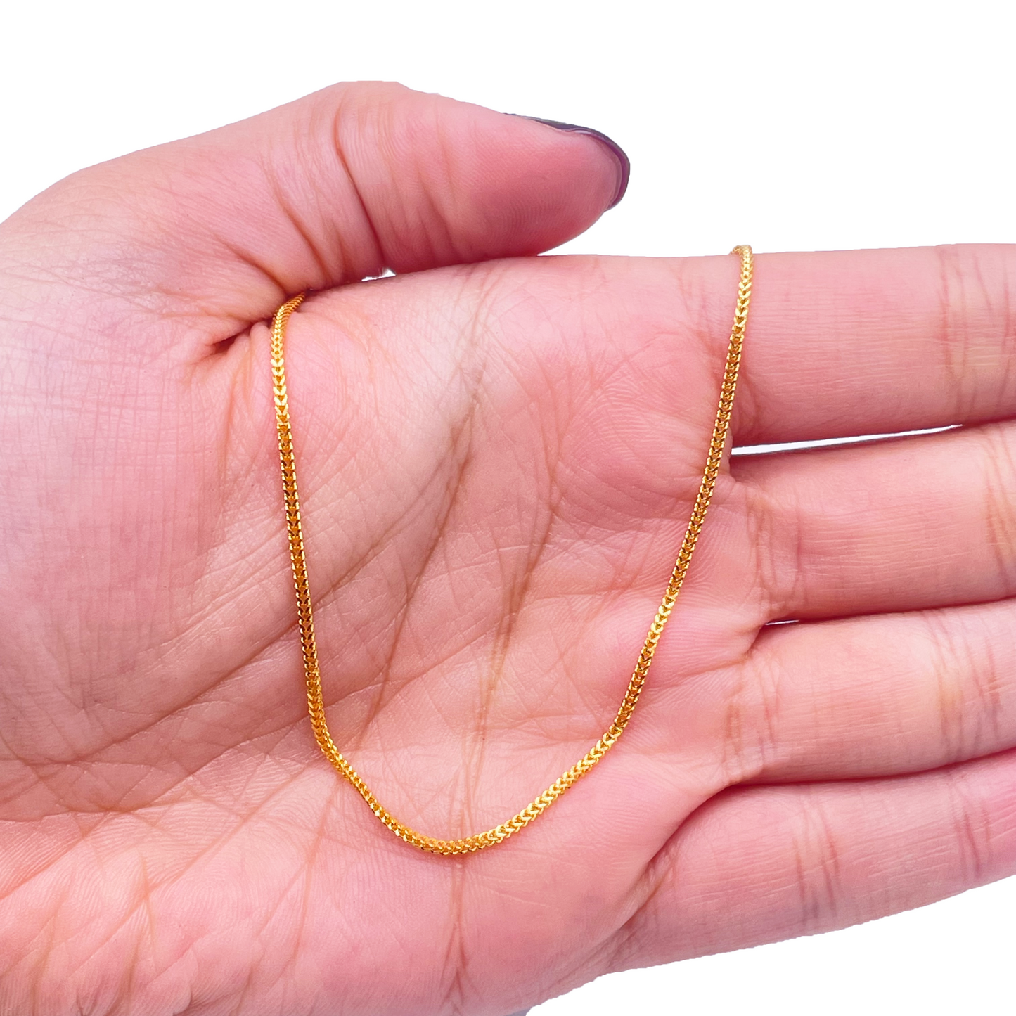22 kt guldbelagt solid foxtail-kæde halskæde, 16 tommer, bredde 1,2 mm
