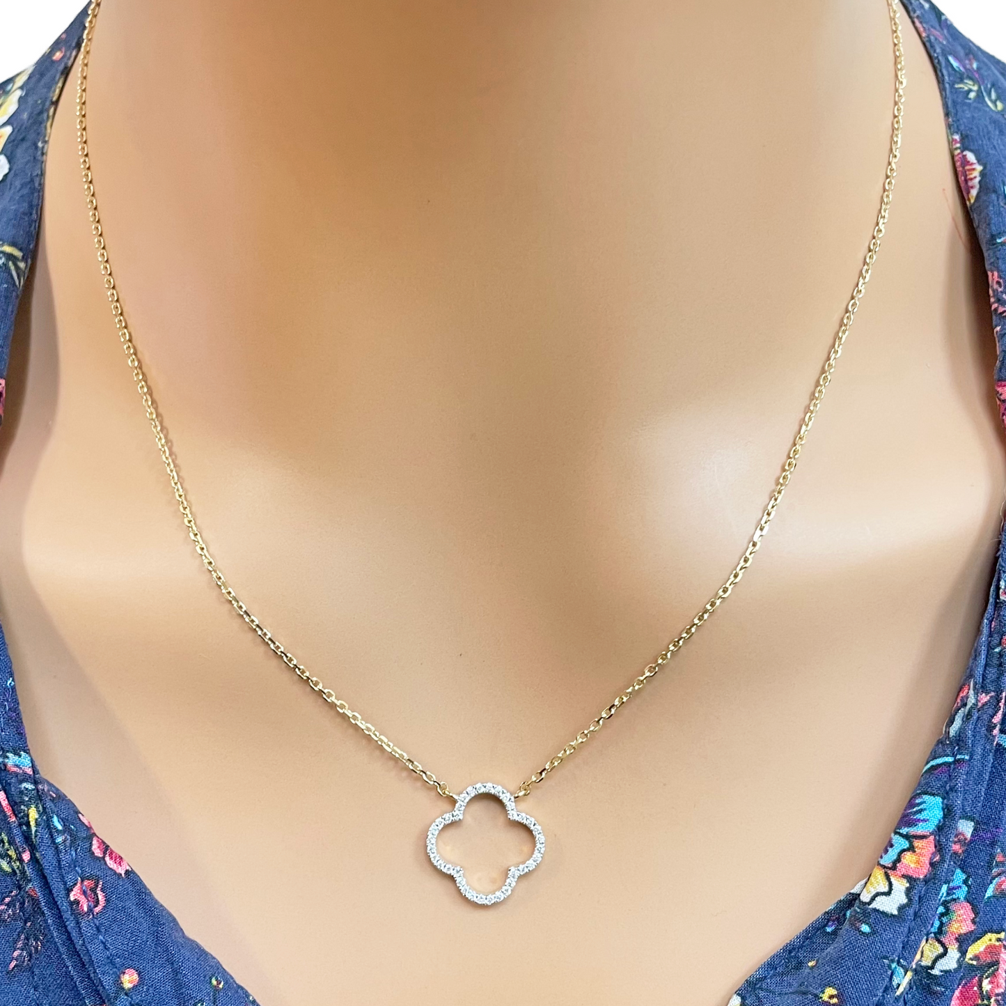 14 kt guldbelagt elegant åben blomst diamant halskæde 0,15 ct 18 tommer