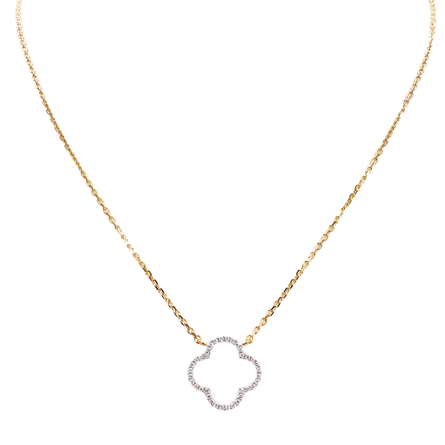 14 kt guldbelagt elegant åben blomst diamant halskæde 0,15 ct 18 tommer