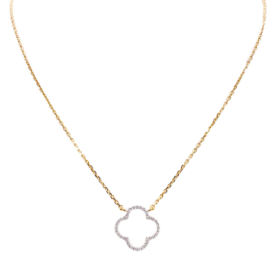 14 kt guldbelagt elegant åben blomst diamant halskæde 0,15 ct 18 tommer