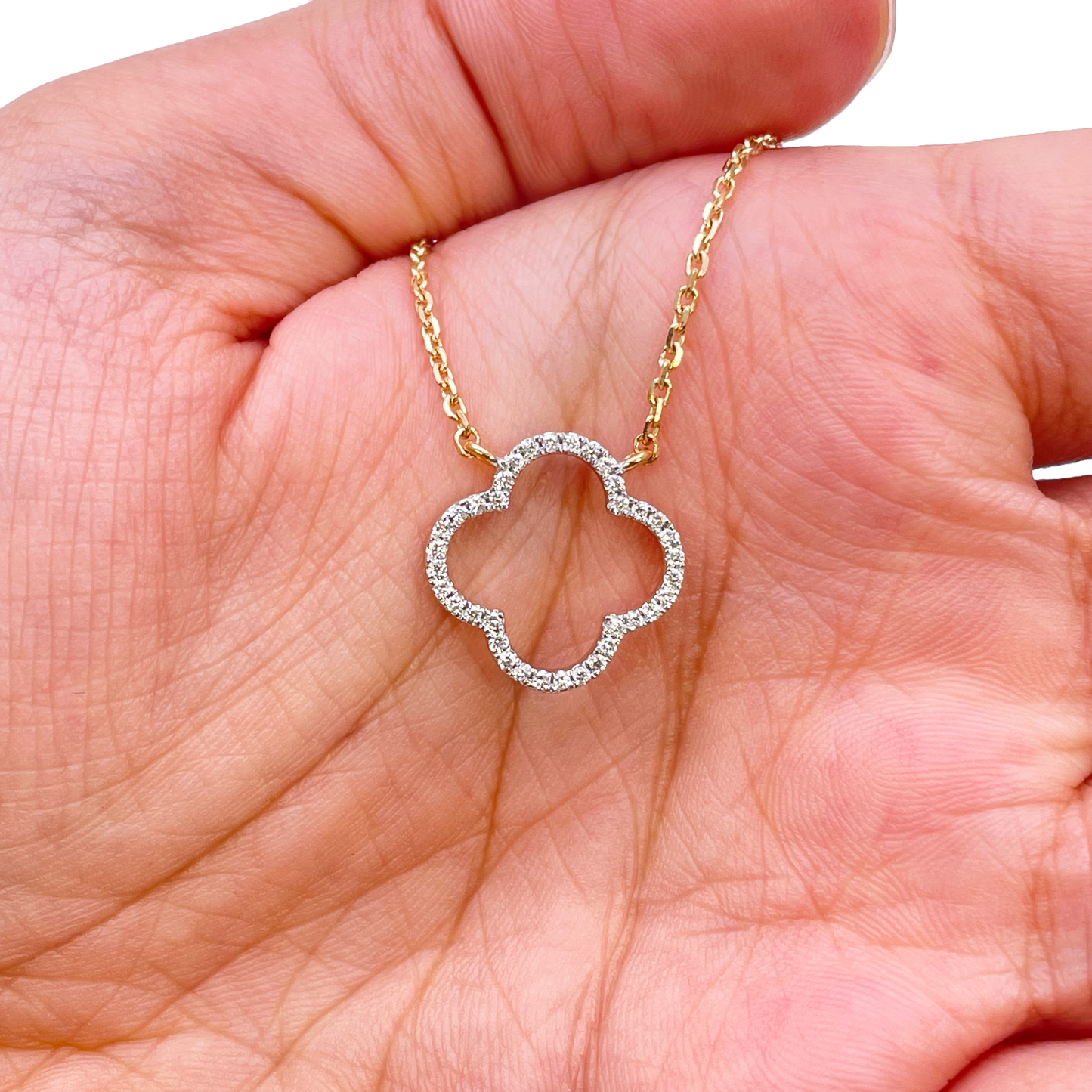 14 kt guldbelagt elegant åben blomst diamant halskæde 0,15 ct 18 tommer