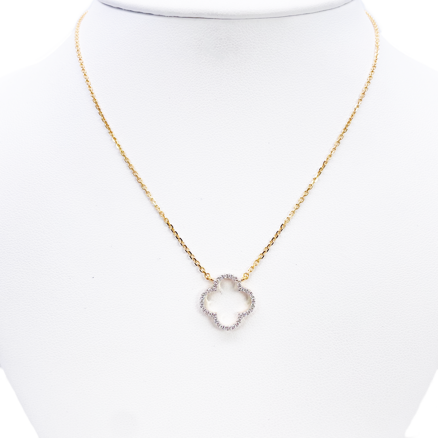 14 kt guldbelagt elegant åben blomst diamant halskæde 0,15 ct 18 tommer
