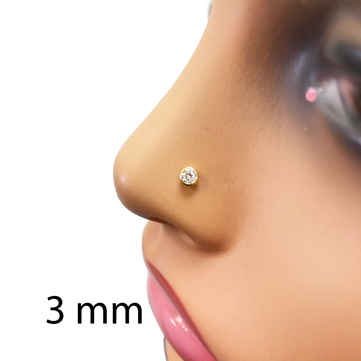 22 kt gult guld rund bezel børne ørestikker 2,5-4,5 mm