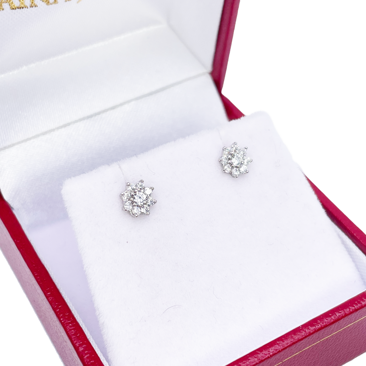 18 kt hvidguld smuk otte-bladet Cubic Zirconia blomsterbørneøreringe 5,5 mm længde