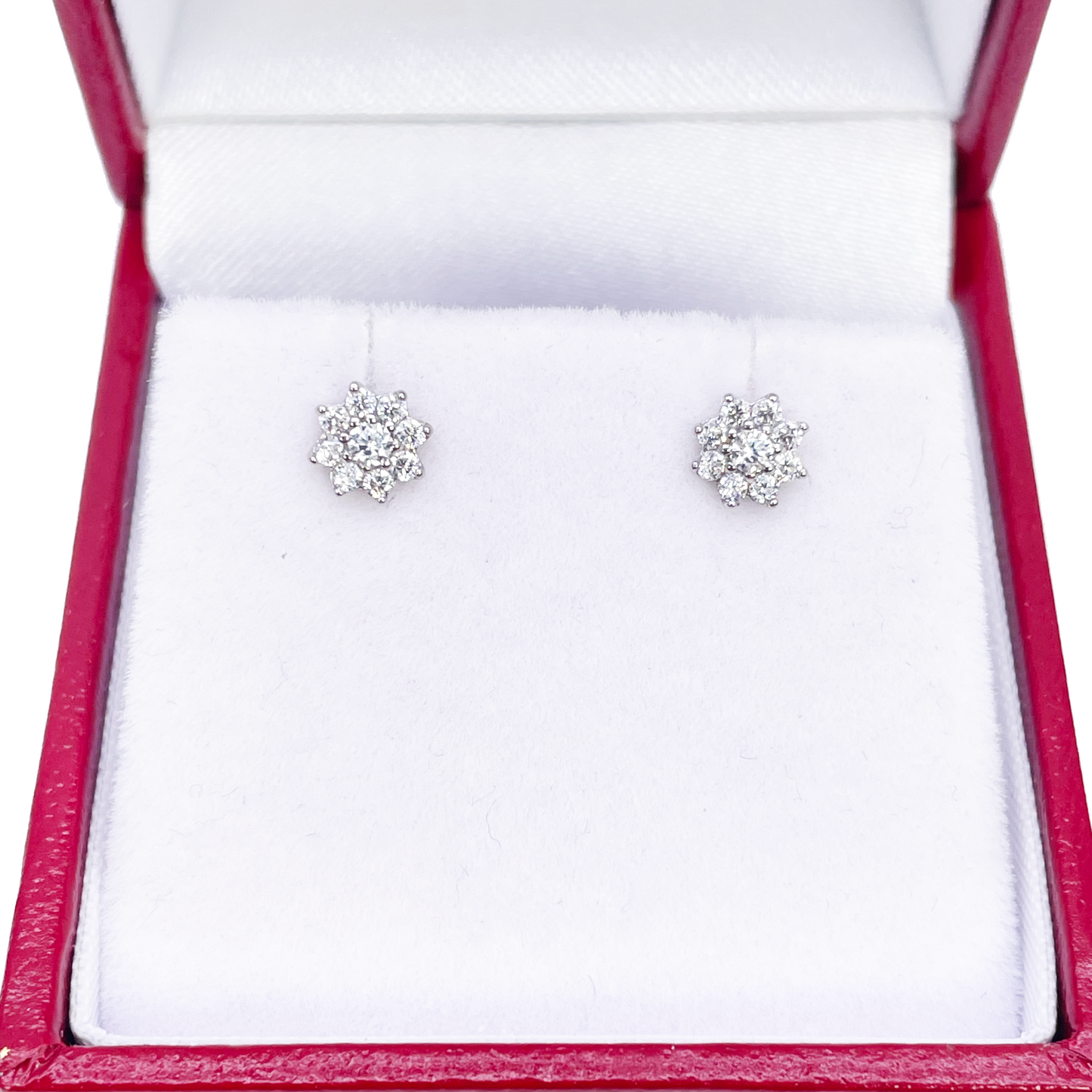 18 kt hvidguld smuk otte-bladet Cubic Zirconia blomsterbørneøreringe 5,5 mm længde