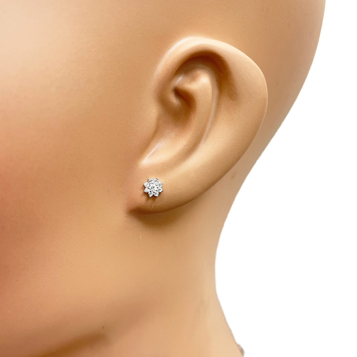 18 kt hvidguld smuk otte-bladet Cubic Zirconia blomsterbørneøreringe 5,5 mm længde