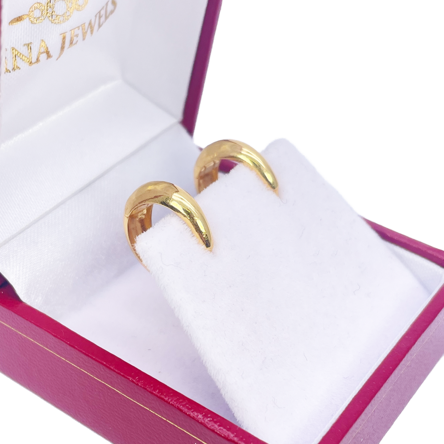 18 kt guldbelagt par af højpolerede kuppelformede hoop huggie øreringe 10,8 mm diameter