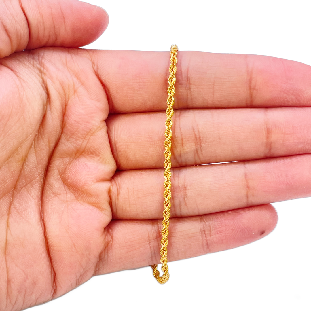 22 kt Guld Reb Kæde Armbånd Letvægt 7 Tommer 2,2 mm