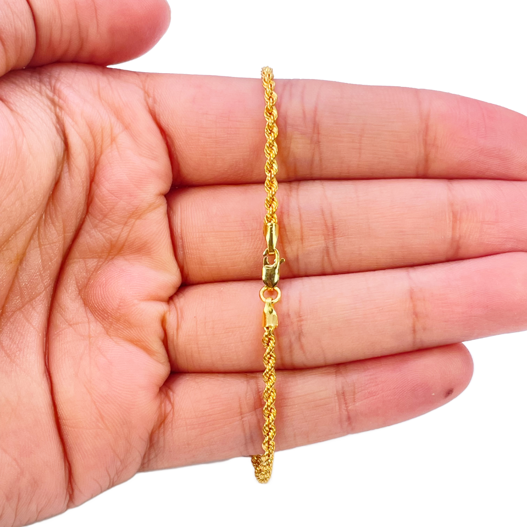 22 kt Guld Reb Kæde Armbånd Letvægt 7 Tommer 2,2 mm