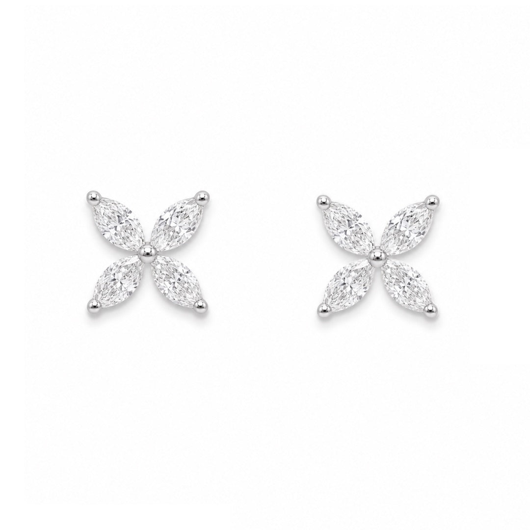 18 kt hvidguld marquise diamant fire-bladet blomst ørestikker 0,75 ct