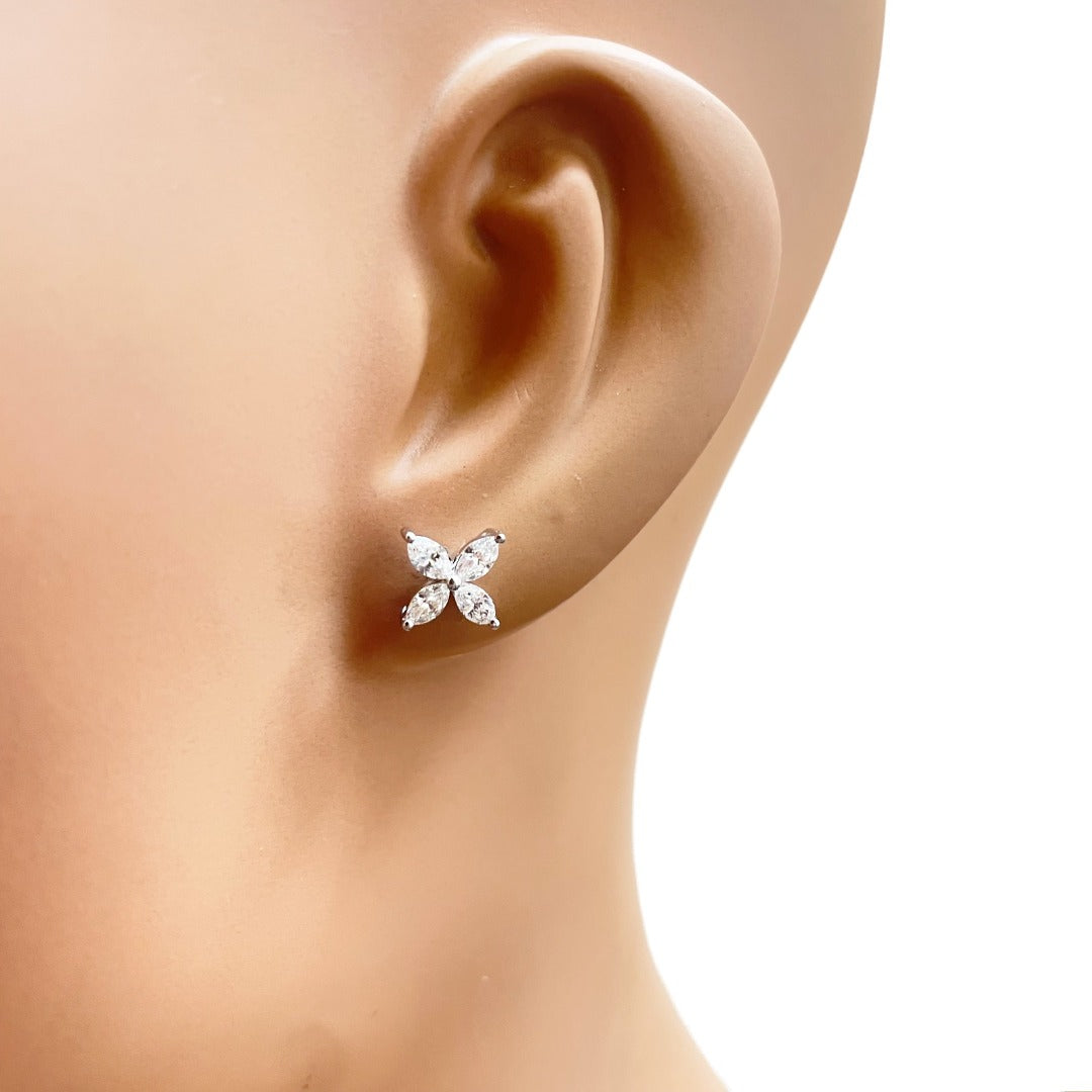 18 kt hvidguld marquise diamant fire-bladet blomst ørestikker 0,75 ct
